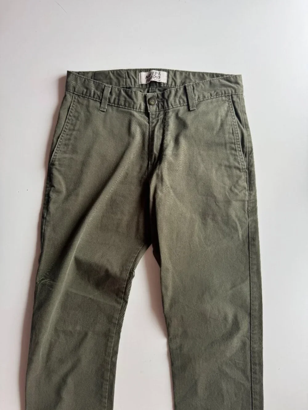 NAKED & FAMOUS Khaki Green Stretch Twill Slim Chino Pants, Size 30 - Picture 6 of 15